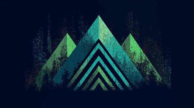 Abstract digital illustration featuring three stylized triangular mountains with textured layers