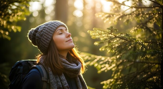 Mujer joven haciendo senderismo y acampando en la naturaleza