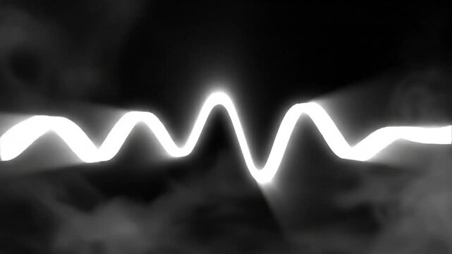 Abstract illustration of a glowing white sine wave or frequency in a mysterious smoky environment, ideal for musical concepts