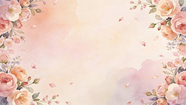 Elegant Watercolor Rose Frame with Four Corners Decoration