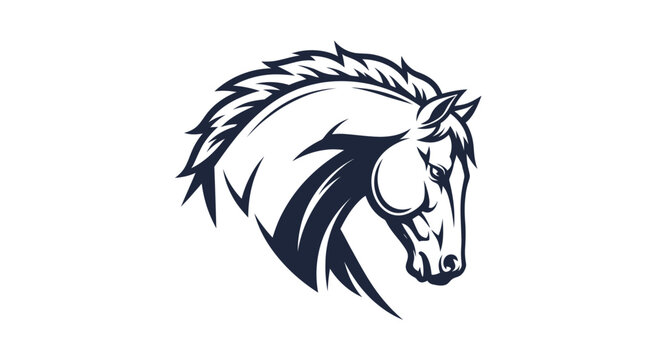 Black and white horse head logo.