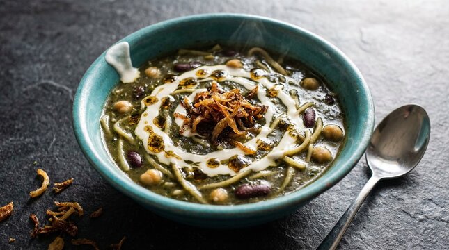 Persian Ash Reshteh Noodle and Herb Soup with Legumes