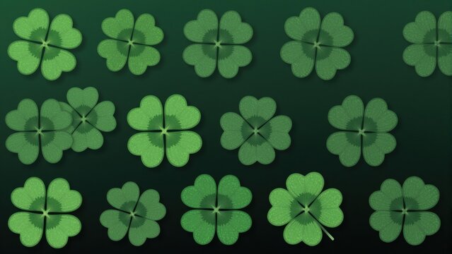 Luck Charms in a Sea of Green: A captivating composition of clovers, each a tiny emblem of fortune, float against a deep green backdrop, creating a sense of serendipity and good fortune.