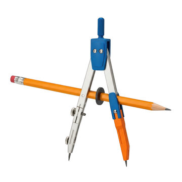 Drafting compass and pencil isolated on transparent background