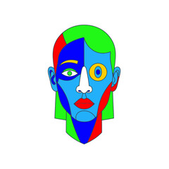Fototapeta premium Abstract Face Art: Cubist Style Portrait with Bold Colors and Geometric Shapes