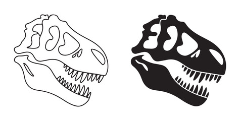 T-rex skull vector illustration. skeleton predator dinosaur head on white background, contour and silhouette © Farik