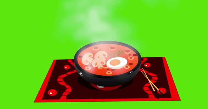 Japanese mushroom soup served in a bowl on  green screen