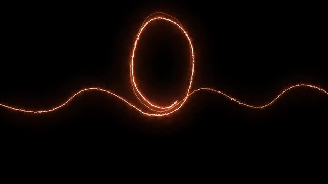 Abstract neon pink glowing oval loop with flowing wave line on dark background minimal futuristic design digital illustration smooth curve light effect modern aesthetic luminous concept