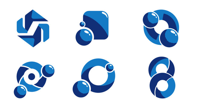 Blue and white abstract shapes icons.
