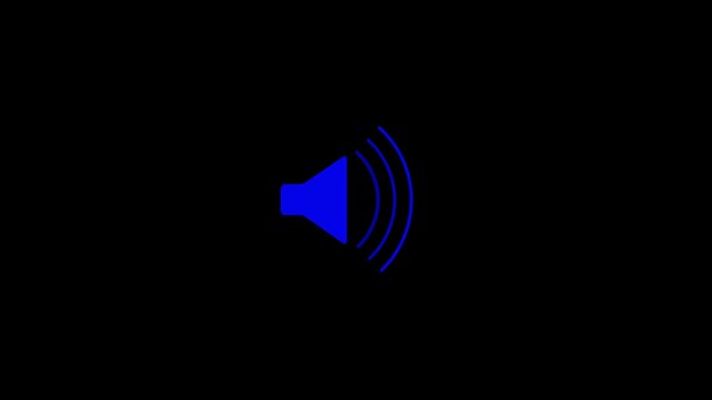 Blue speaker sound icon with audio waves on black background minimal design 4k animation volume control concept digital media