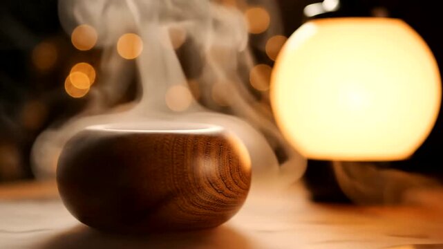Wooden aromatherapy diffuser with lamp.