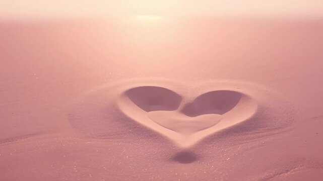 Romantic Background Romantic Blush Tones Heart Shape Pink Sand Sunrise Soft Romantic Beach Glow Love Symbol Minimal Calm Morning Light
