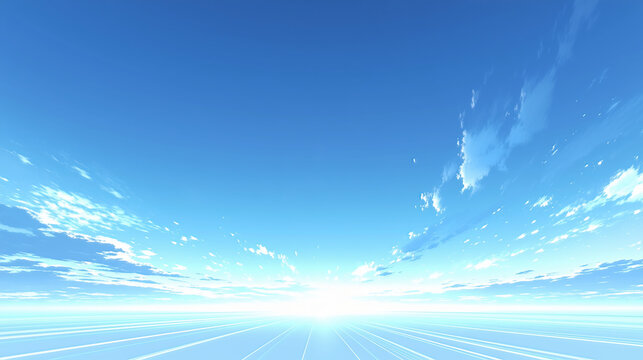 遠近感のある未来的な青空背景イラスト