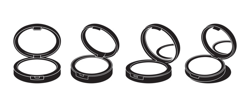 Minimalist vector icons. open makeup compacts with mirrors, essential for beauty, cosmetics, and fashion.