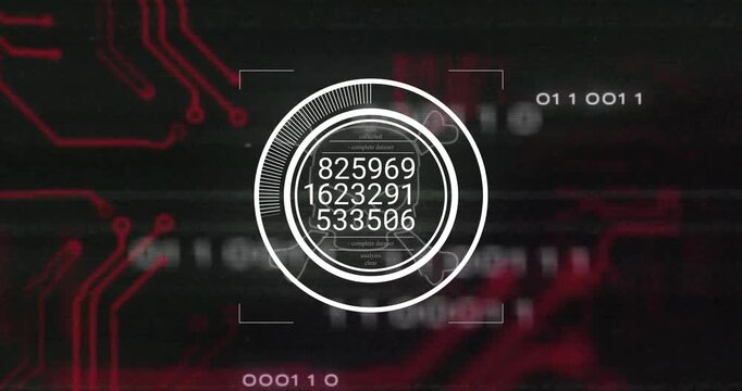 Central HUD receiving numeric updates every second, rotating segmented ring monitoring tech status