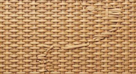 Close-up Texture of Woven Natural Rattan Material.