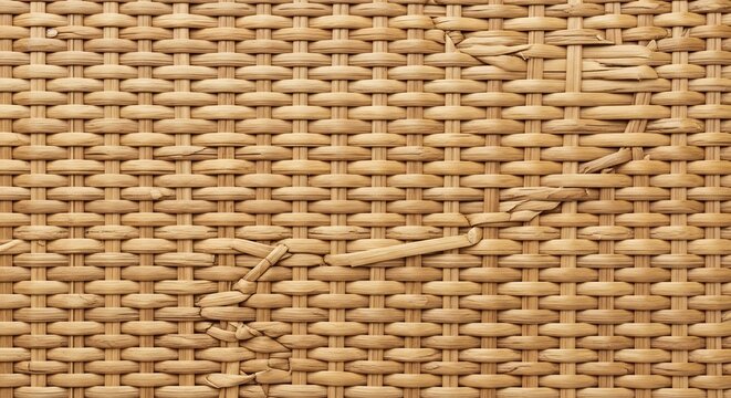 Close-up Texture of Woven Natural Rattan Material.