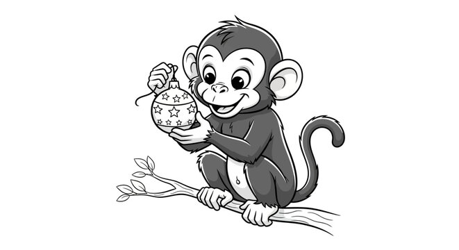 Monkey holding a decorative jar.