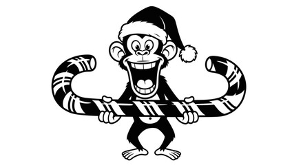 Naklejka premium Monkey in Santa hat holding candy 2.