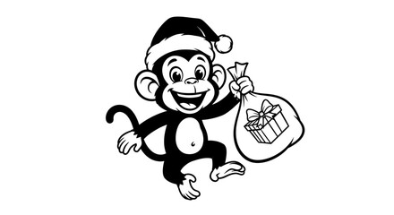 Fototapeta premium Monkey in Santa hat holding gift 1.