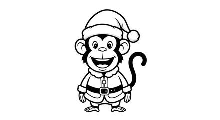 Fototapeta premium Monkey wearing Santa hat and outfit.
