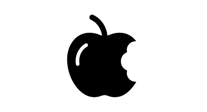 Vector illustration of black silhouette icon of a bitten apple with a stem