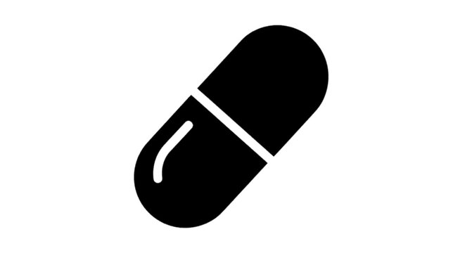 Vector illustration of black icon of a medical capsule pill