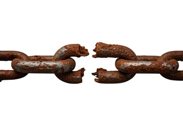 Fototapeta premium Rusty broken chain depicting concepts of breaking free, liberation, ending addiction, and overcoming problems, transparent background