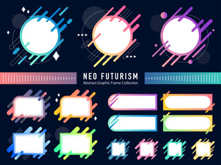 サイバーパンク風のネオンカラー飾り枠セット、スピード感のある近未来的な幾何学フレームのベクター素材 © maruha
