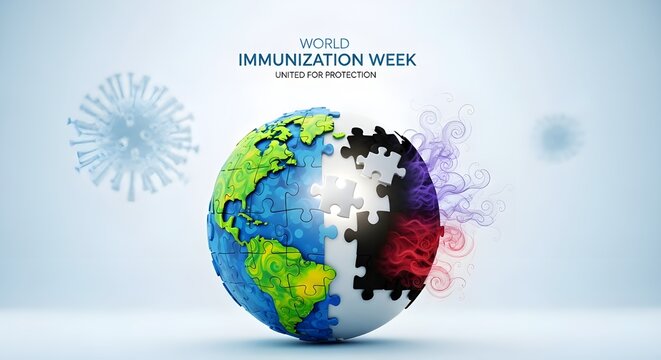 A conceptual illustration representing global unity and protection during world immunization week