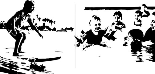 Obraz premium Set of 2 black and white summer icons vector
