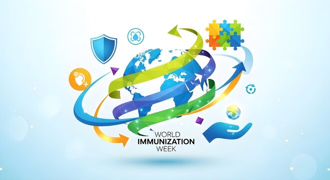 A conceptual illustration representing global health and awareness for world immunization week