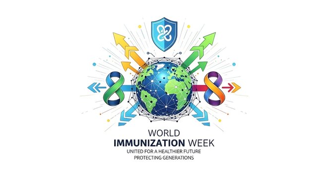 A conceptual illustration promoting world immunization week for a healthier future for all people