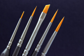 Different types of paintbrushes displayed against a dark background for art projects and painting techniques
