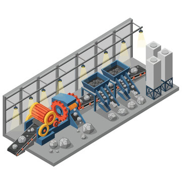 Isometric View of Industrial Stone Crushing and Processing Plant.