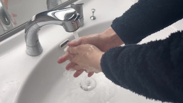 手洗いする手元