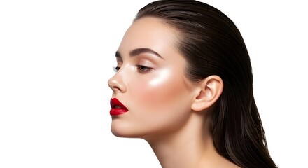 Fototapeta premium Elegant Woman's Profile with Red Lipstick, Beauty and Cosmetics Concept