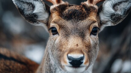 Close-Up Portrait of a Gentle Deer With Soft Fur and Expressive Eyes in a Natural Forest Environment