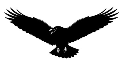 Fototapeta premium A striking silhouette of a raven in flight wings fully extended on transparent background