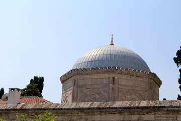 Fototapeta premium Royal Ottoman mausoleums stone domes September Summer 2024 Ancient tombs of Sultan Suleyman and Hurrem Istanbul