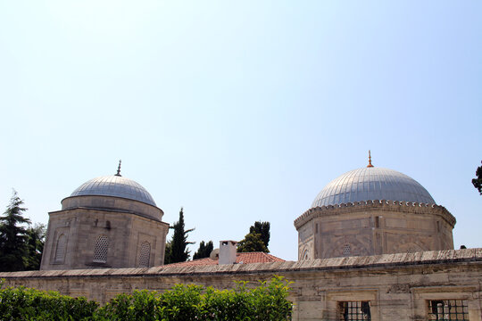 Royal Ottoman mausoleums stone domes September Summer 2024 Ancient tombs of Sultan Suleyman and Hurrem Istanbul