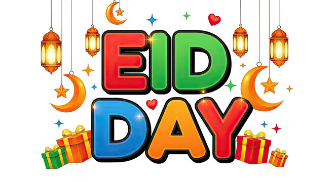 Vibrant eid day celebration with lanterns and gifts