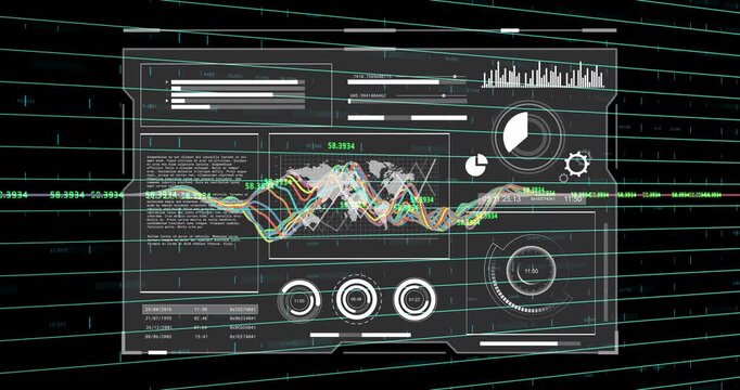 Vertical video: Getting data feed driving HUD updating in virtual grid, showing map, charts, ticker