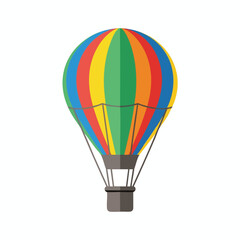 Naklejka premium Multicolored hot air balloon with basket suspended by ropes against white background