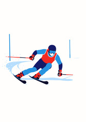 Obraz premium Athlete skier carving on snow track during winter competition
