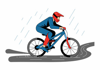 Fototapeta premium Full suspension mountain bike rider cycling in heavy rain