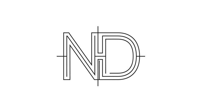 Modern geometric ND monogram logo with thin black outline