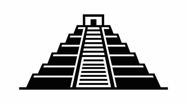 Aztec Stepped Pyramid Icon Illustration on Isolated White Background