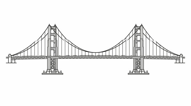 Cable-Stayed Bridge Icon Illustration on Isolated White Background