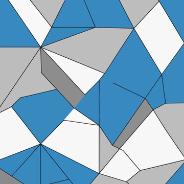 Abstract Geometric Pattern with Blue, Gray, and White Triangles.